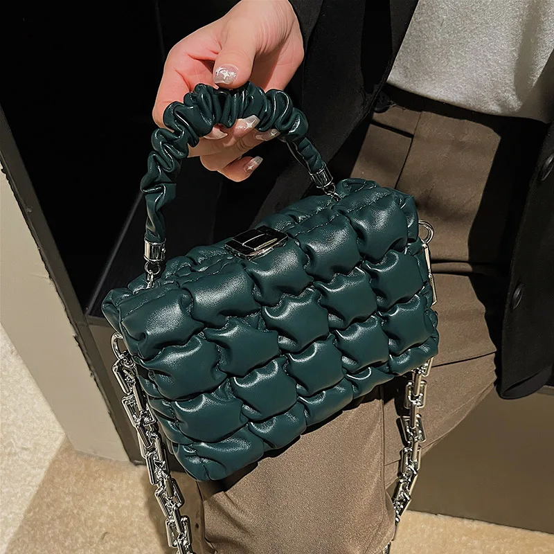 

Small PU Leather Crossbody Shoulder Bag with Short Handle for Women 2021 Winter Fashion Shopper Travel Green Chain Handbags Tote