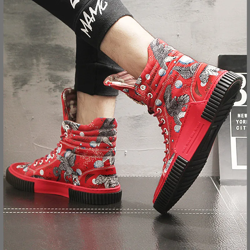 Men Casual Vulcanized Shoes Non-slip Glitter Fabric High Top Fashion Sneakers 7#21/10D50 | Обувь