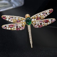 creative dragonfly brooches pins for women green cz stone cubic zirconia jewelry europe and america fashion wedding corsage