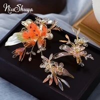 niushuya korea artificial liquid flower beaded side clip hair accessories bridal orange flower headdress hair accessories