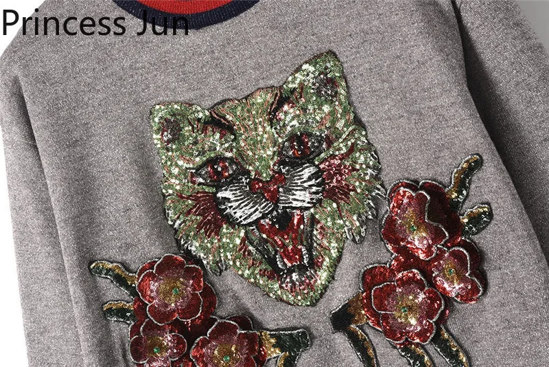 Пуловер женский весенний тонкий с тигровым принтом и блестками 2021 | Женская