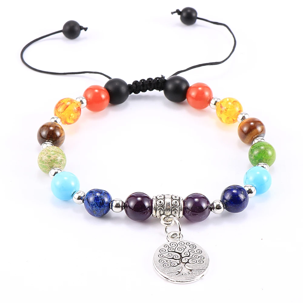 7 Chakra Healing Beaded Bracelet Natural Lava Stone Beads OM Lotus Charm Bracelet For Women Men Fashion Yoga Jewelry