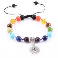 7 chakra healing beaded bracelet natural lava stone beads om lotus charm bracelet for women men fashion yoga jewelry