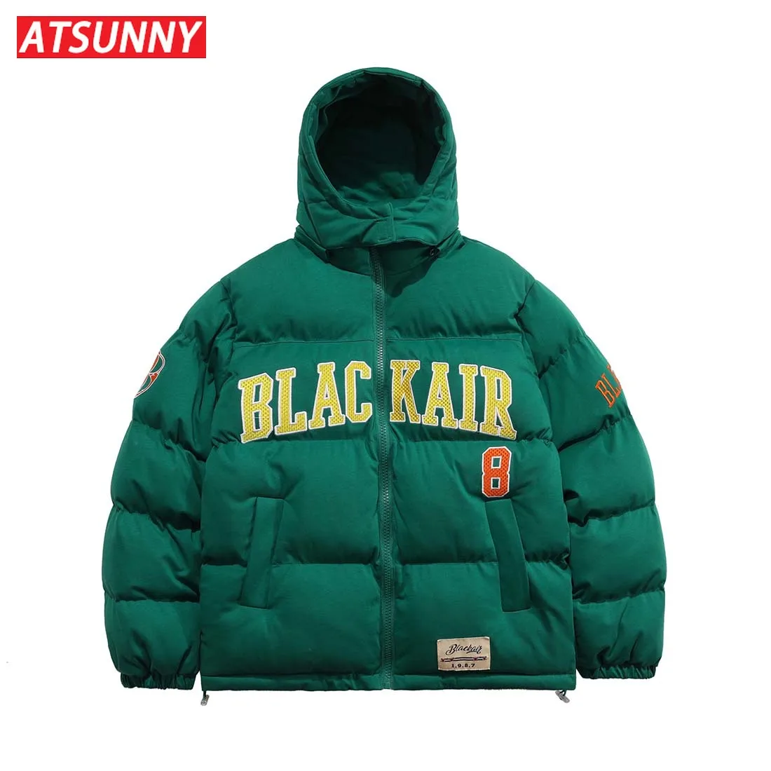 ATSUNNY American Retro Street Padded Jacket Padded Embroidered Letter Jacket Autumn and Winter Solid Color Couple Cotton Jacket