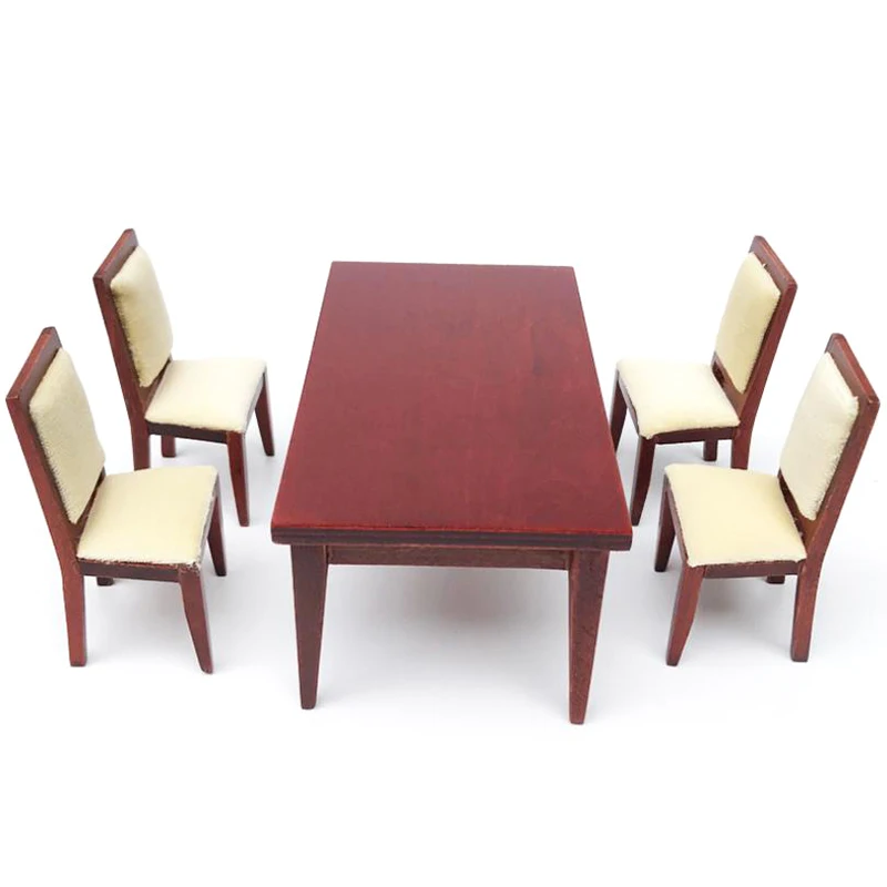 

5Pcs 1:12 Dollhouse Miniature Furniture Wooden Dining Table Chair Set Doll Toy