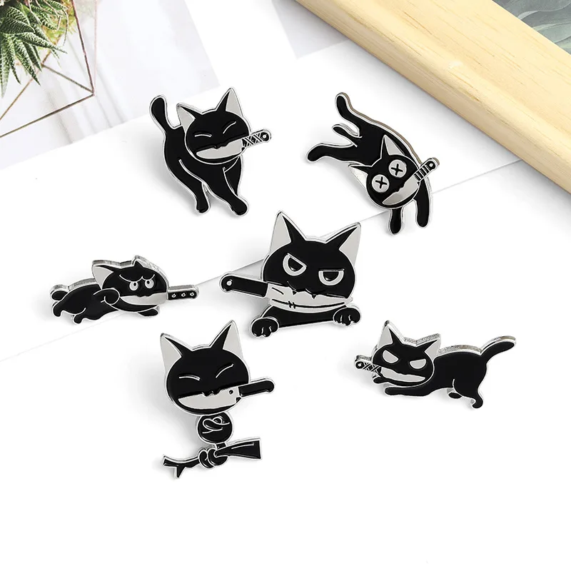 

Мультяшный креативный Кот рот нож серия стильная брошь милая маленькая черная заколка кошка подходит для рюкзака украшение для одежды пода...