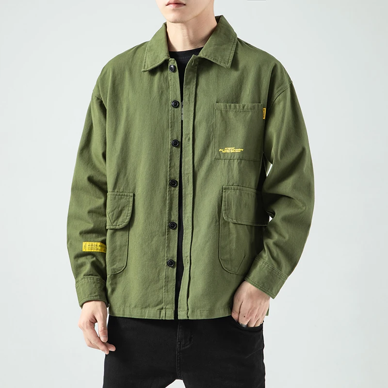 

Army Green Cargo Jackets for Men Autumn Fashion Trends Jackets Teen Plus Size Windbreaker Coat High Quality Loose Fit Streetwear