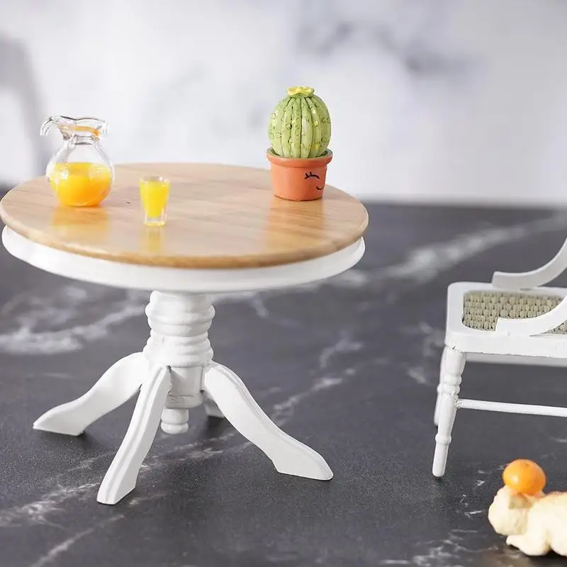 

1:12dollhouse Doll House/ob11/mini Decorative Living Room Furniture [3-piece Color-blocking Round Table And Chair Set]