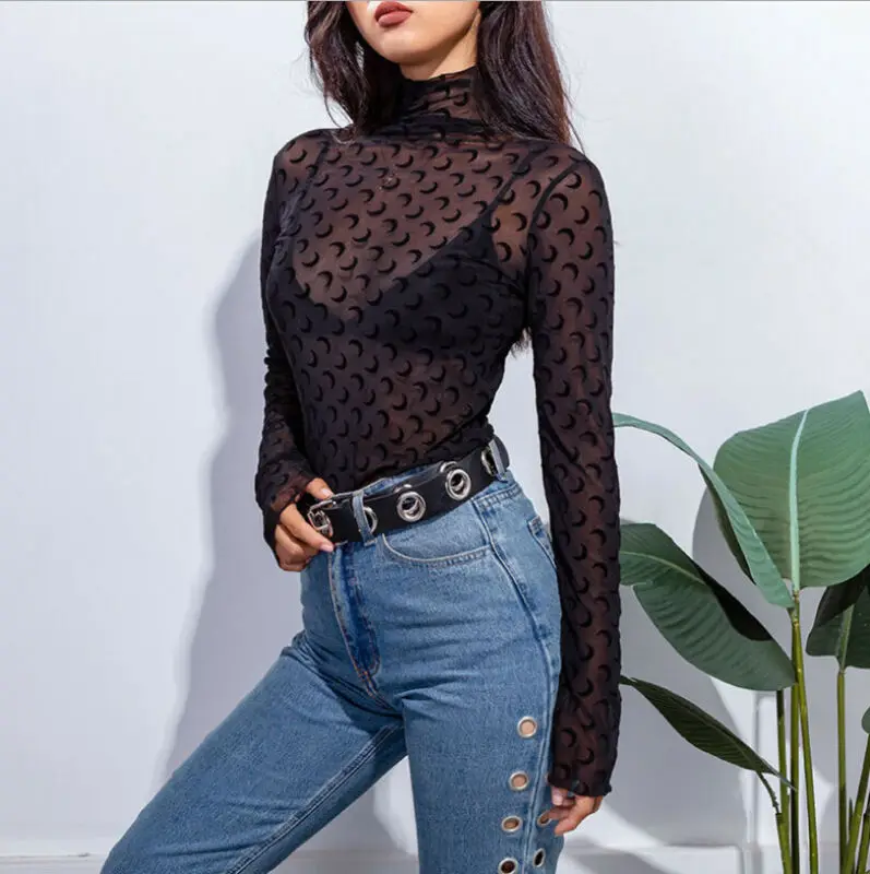 Autumn Bodycon Mesh Bodysuits Feminino Mujer Sexy Stretchy Rompers Long Sleeve Women Body Streetwear Jumper Tops One Piece | Женская