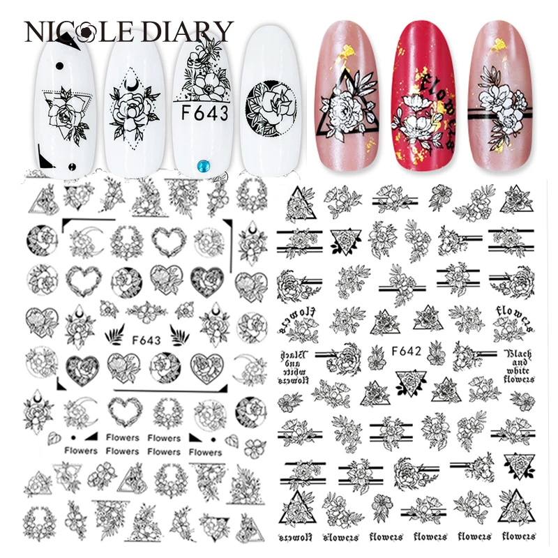 1 шт. черный цветок Бабочка стикер для дизайна ногтей наклейка лист змеи