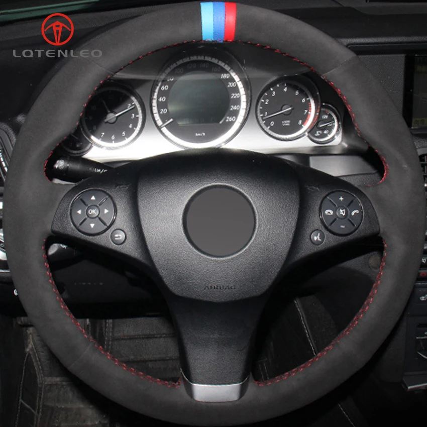 

LQTENLEO Black Suede DIY Car Steering Wheel Cover for Mercedes-Benz C180 C200 C350 C300 CLS 280 300 350 500 GLK 300 2008-2010