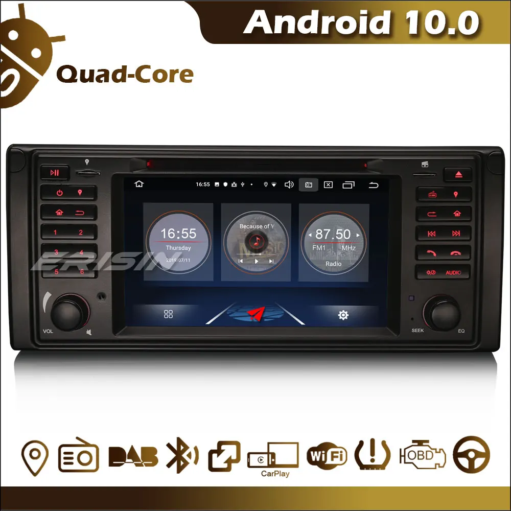 Erisin ES2739B 7 дюймовый автомобильный DVD плеер Android 10 0 GPS CarPlay WiFi Bluetooth OBD2 DVR 4G TPMS Canbus для