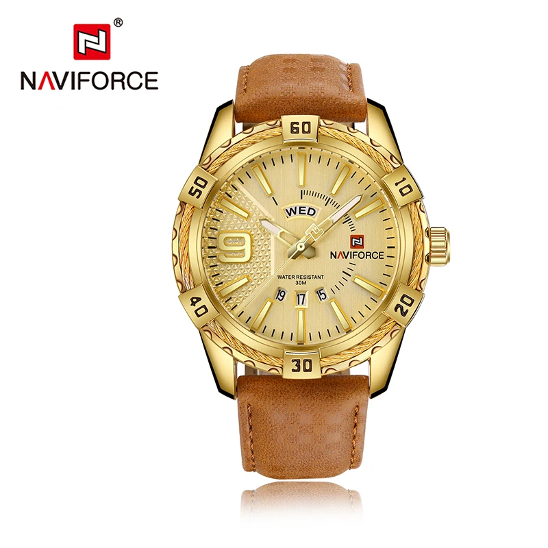 GG NAVIFORCE мужские спортивные часы брендовые Роскошные водонепроницаемые кварцевые наручные часы мужские военные спортивные часы Кожаный календарь relogios - Цвет: GG