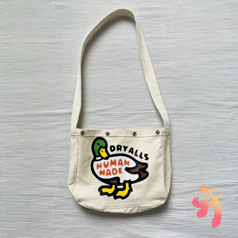

Men Women's Human Made Backpack High Quality Little Duck Print Canvas Crossbody Bag Human Made Made Love Button Couple Backpack