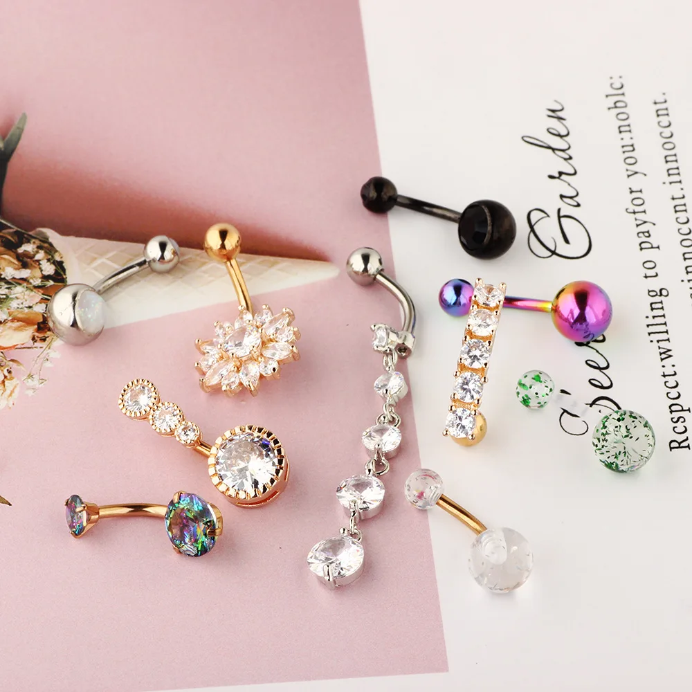 

10pcs Dangle Belly Bars Belly Button Rings Crystal Flower Ombligo Piercings Jewelry Navel Piercing Sets Accessories For Women