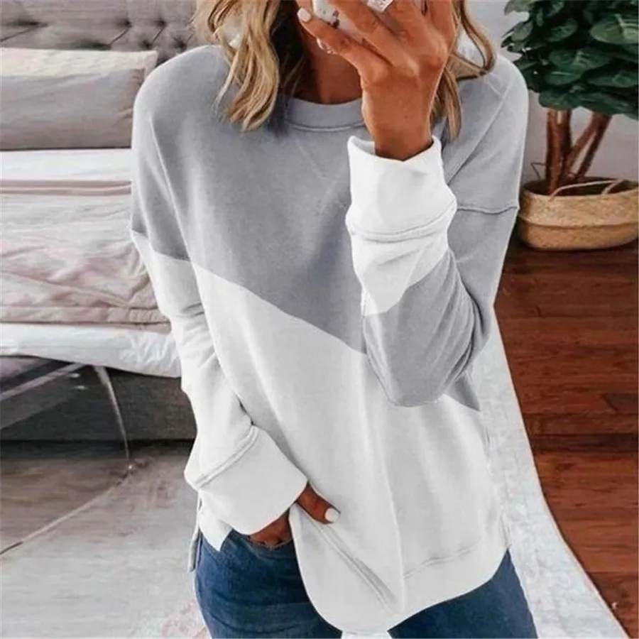 

Patchwork T-shirt Women Long Sleeve Tops Tee 2021 Spring Autumn Shirt Women Clothes Female O-neck Tee Harajuku Mujer Casual Soft