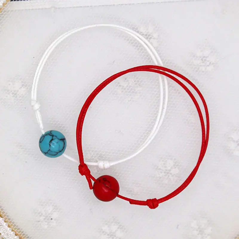 New Fashion Bracelet for Women and Men Artificial Stone Ball Charm Bracelets Paired Rope Chain Couple Bracelets Gifts for Lovers - Окраска металла: red and blue
