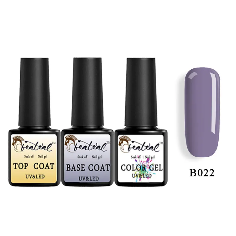 B022 Beateal, 3 шт./лот, верхнее Базовое покрытие, Гель-лак, набор гель-лаков, 8 мл, УФ-гель для наращивания ногтей, цвет Vernis, замочить, длительное лазерное покрытие - Цвет: B022