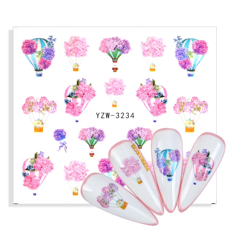 1 лист водных переводных наклеек для ногтевого дизайна прозрачные цветочные