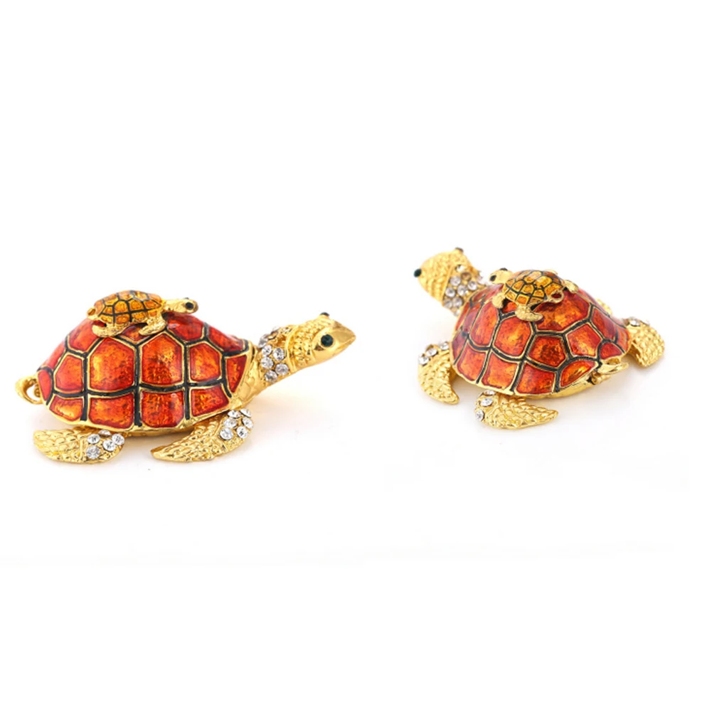 

Turtle Trinket Ornaments Figurines Jewelry Box Hand Painted With Sparkling Light Decorative Mini Hinged Home Ring Holder Metal