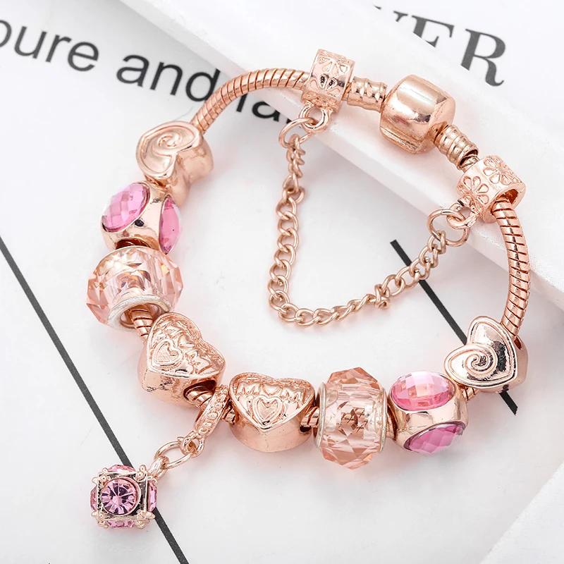 CHIELOYS Rose Gold Crystal Bracelets For Women Fashion Brand Charm &amp Bangles With Heart Charms Pulseira Gift | Украшения и