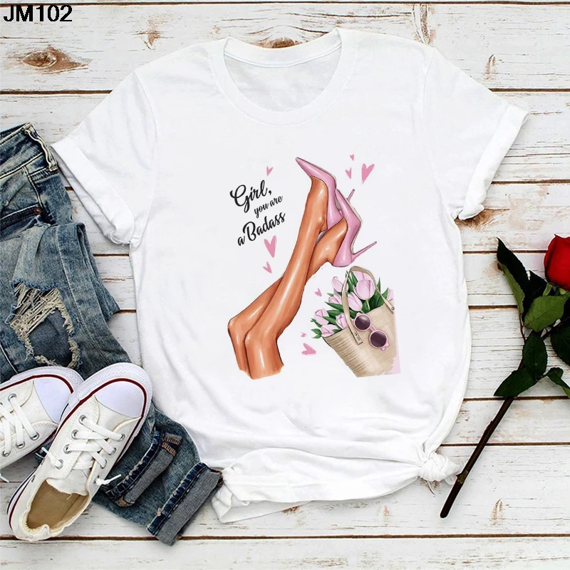 

Summer Women Fashion Print Casual Women T-shirt Harajuku Streetwear T Shirt White Short-sleeved Tops Tshirt Female Clothing Tees