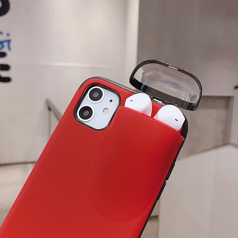 Solid Color Airpods Box Phone Case For iPhone 11 Pro Max XR X XS 7 8 6S Plus Hard PC Shell Full Body Back Cover | Мобильные телефоны