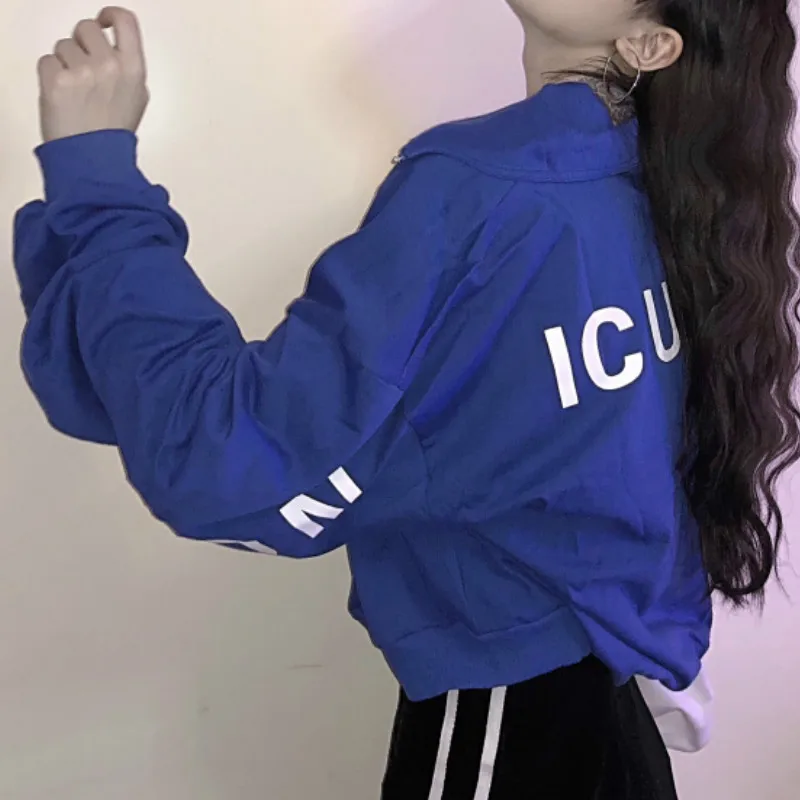 Толстовка Женская с надписью свободная короткая на молнии длинным рукавом в