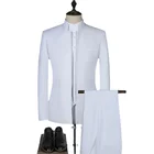 Однотонный новый мужской официальный костюм, комплект из 2 предметов, тонкий свадебный костюм большого размера для мужчин, Классические блейзеры с вышивкой