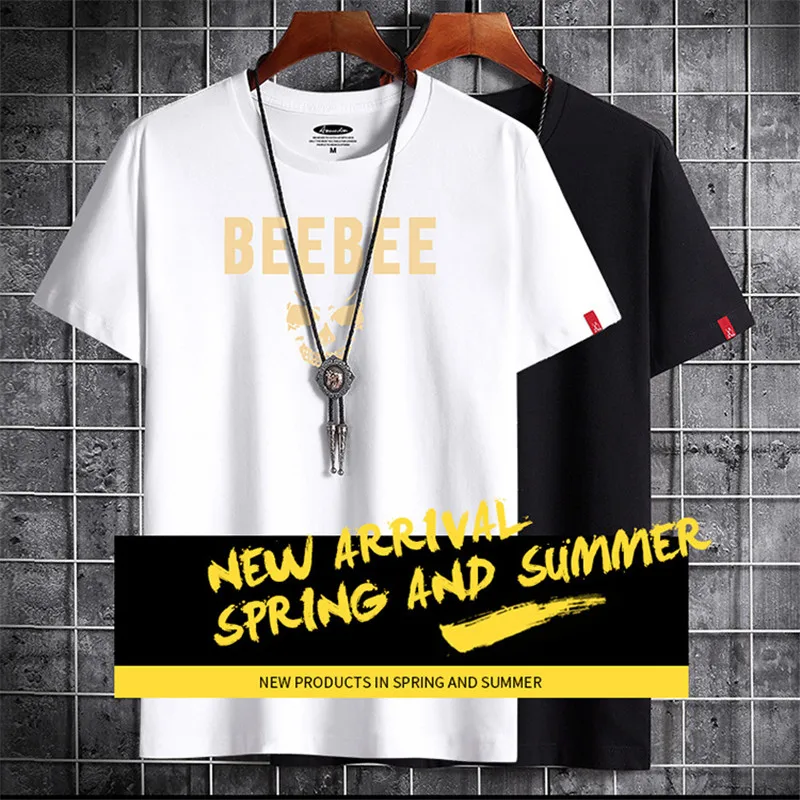 

100% Cotton T-shirt 2021New Summer Men's Tops Short Sleeve Printed Tshirt S-6XL Plus Size Man Loose T Shirt Men Casual Tees