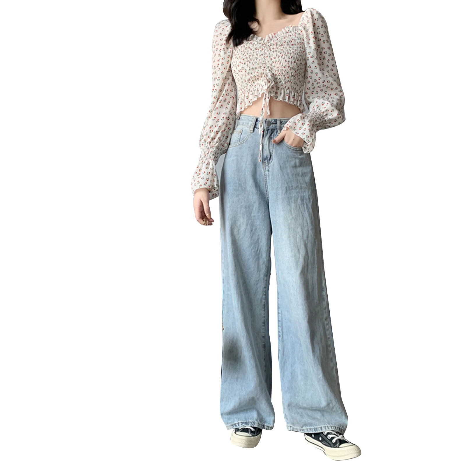 

Women's Shirt, Long Sleeve Square Neck Blouse Floral Top for Vacation Travelling Party Photography