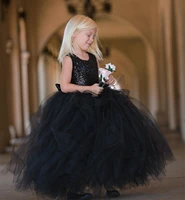 glitter sequins black flower girl dress for little kids ball gown ankle length tank toddlers children birthday party dresses