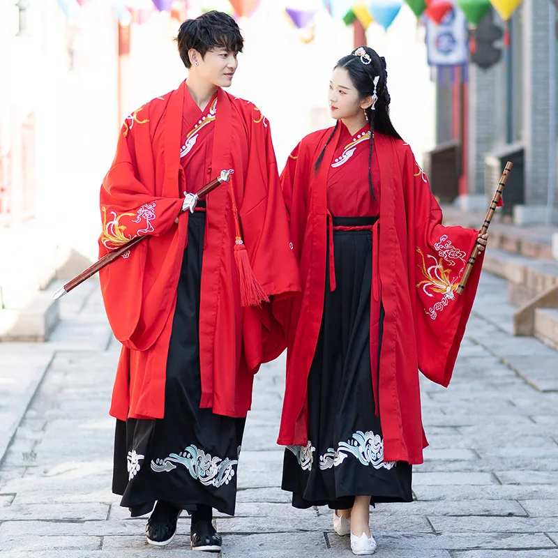 

embroidered wide sleeve Weijin Fenghua wedding red big sleeve shirt ancient CP couple's coat performance class uniform