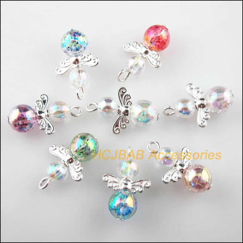 24 шт посеребренные крылья из разных бусин Танцы амулеты ангелы Подвески