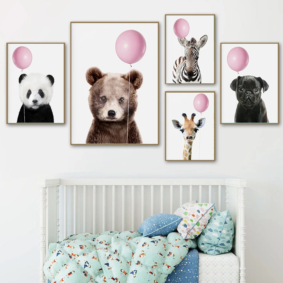 Панда кролик жираф коала воздушный шар настенная живопись скандинавские постеры