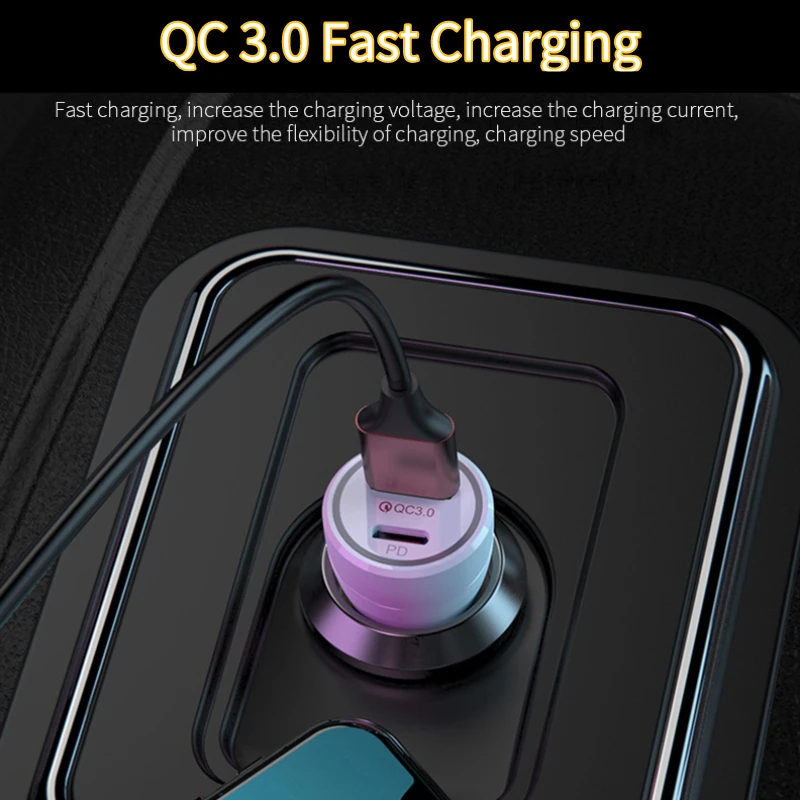 Мини портативный автомобильный адаптер для быстрой зарядки QC3.0 PD автомобильное