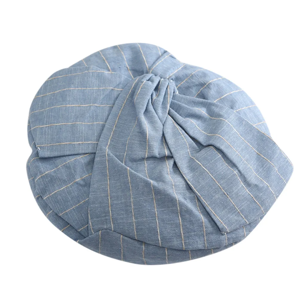 Новый Модный женский берет милые шапки с бантиком в полоску меховой Хлопковый