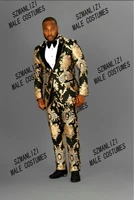 new designs mens wedding suits slim fit groom black gold embroidery floral formal tuxedo men suit stage prom party jacket pants