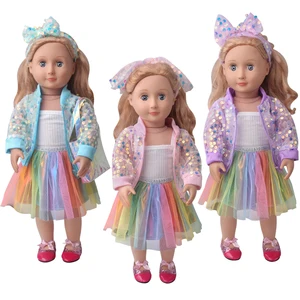 18 дюймов, с круглым вырезом, для девочек осеннее платье с блестками костюм лазерная сумка сверкающими Американский юбка для новорожденных, детские игрушки подходит 43 см для ухода за ребенком для мам, детские куклы, c948