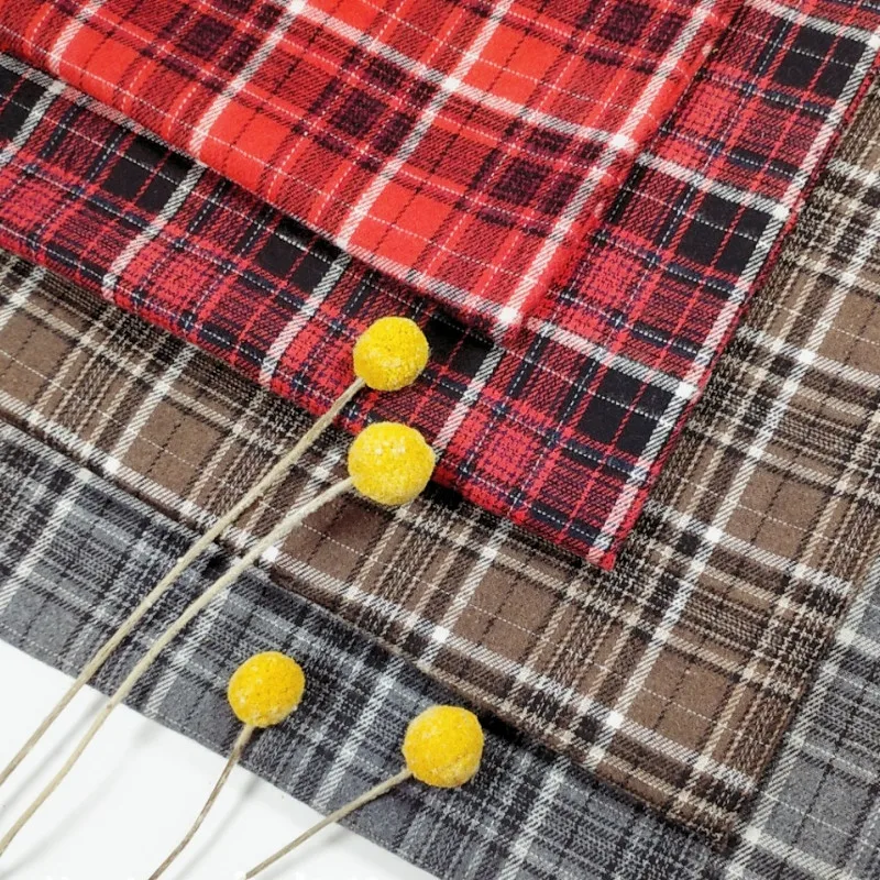 

Brushed Cotton Tartan Fabric Flannel Fabric Yarn-dyed Twill Check Fabric for Dress Shirts, Red Black Grey Coffee by the meter