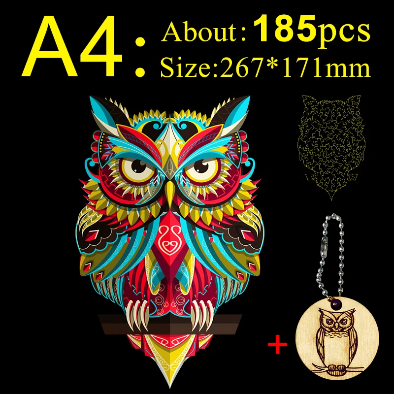 Wooden Puzzle Jigsaw Best Gift For Adults And Kids Unique Shape Pieces Charming Owl A3 A4 A5 | Игрушки и хобби