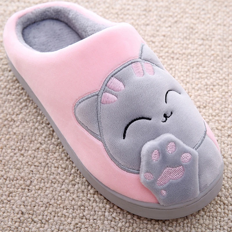 Зимние домашние женские меховые тапочки милая мультяшная кошка спальня для