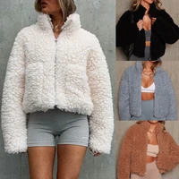 2021 plus size winter ladies lamb fur slim short jean jacket women coat outwear thick warm down cotton hairy shaggy faux wool