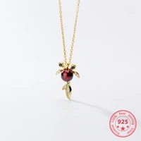 pure 100 s925 sterling silver necklace for women korean cute little goldfish pendant synthetic red gemstone necklace jewelry