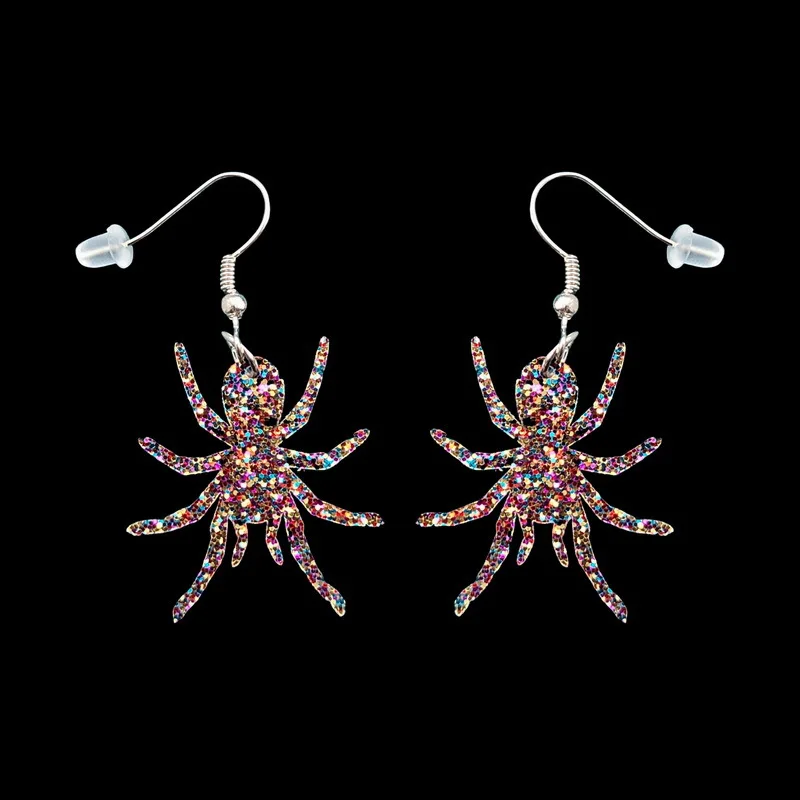 

Acrylic Colorful Glittering Powder Spider Earrings for Halloween Personality Exaggeration Jewelry Insect Earrings Female 2021