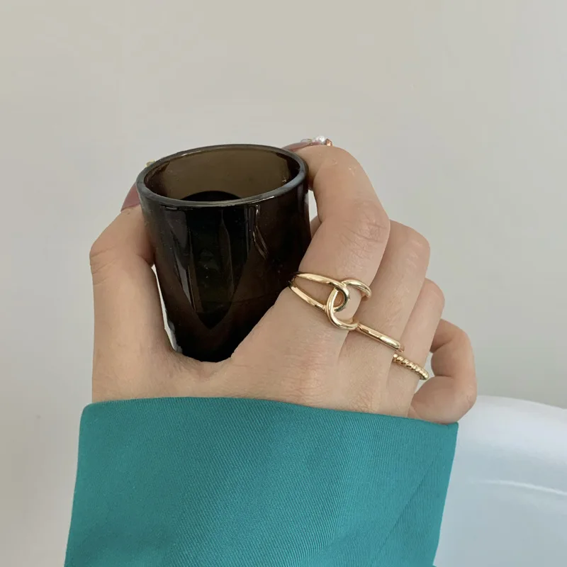 

3Pcs/Set Korean Gold Color Round Hollow Geometric Rings for Women Girls Fashion Cross Twist Open Adjustable Ring Female Jewelry