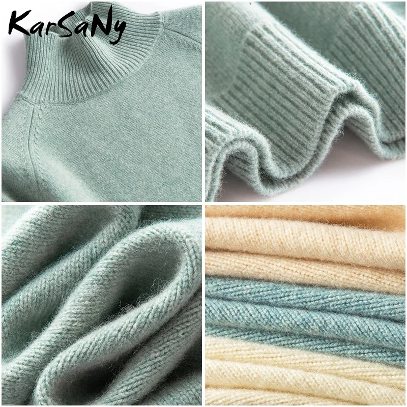 Свитер женский осенне-зимний вязаный желтый теплый с высоким воротом 2020 | Женская