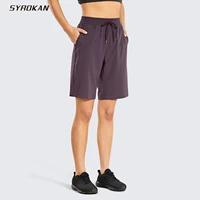 syrokan womens quick dry athletic shorts elastic waist workout casual shorts with side pockets 9 inches