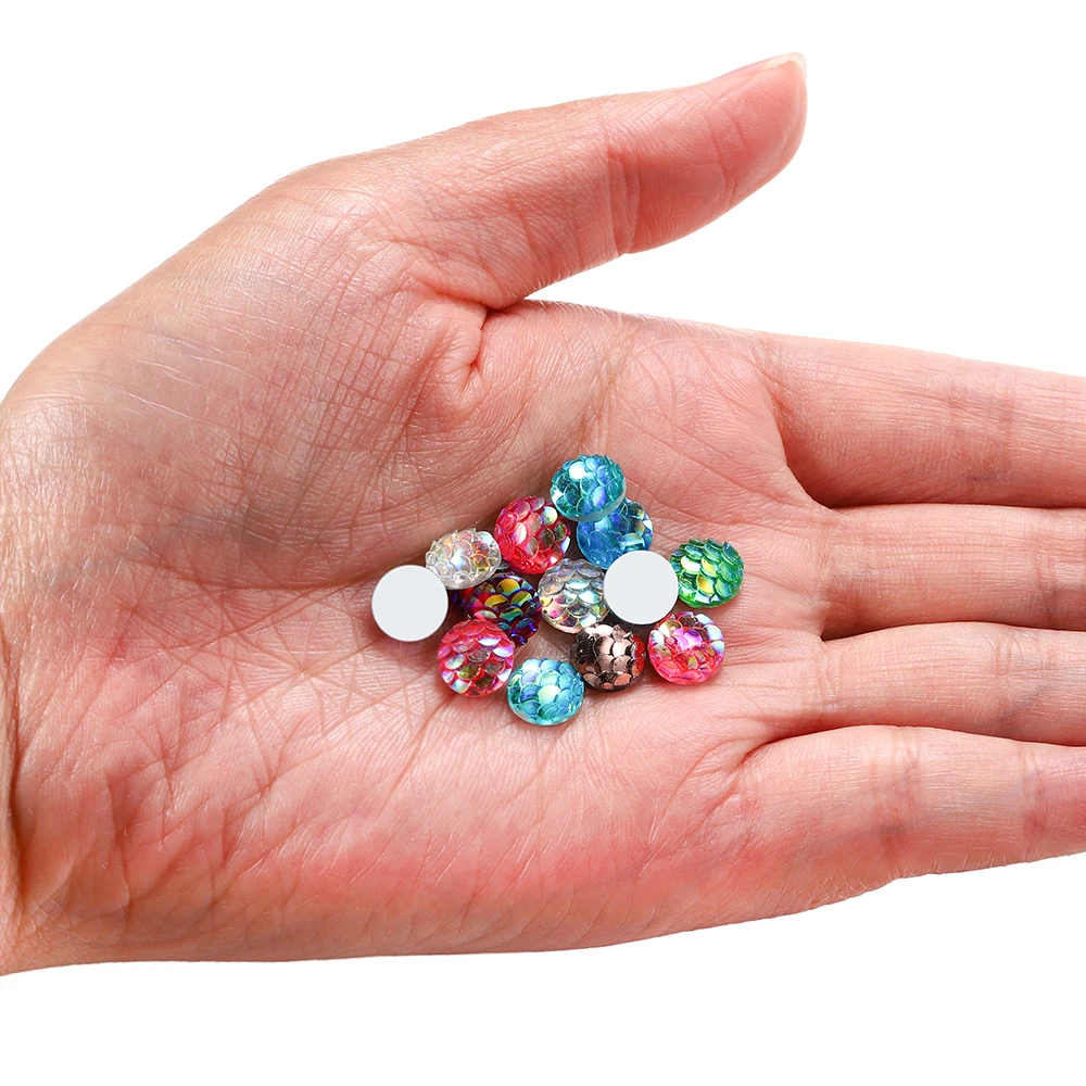50Pcs/Lot 8mm Stereoscopic Resin Epoxy Cabochons Mermaid Fish Scale Round Glass Cabochon For DIY Jewelry Making Accessories - купить по