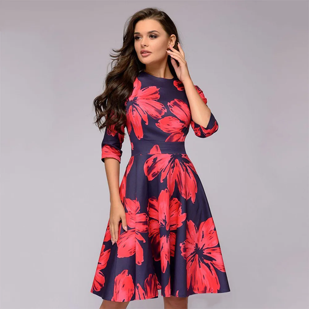 

A Vintage Round Collar Print Dress Stylish A Dress